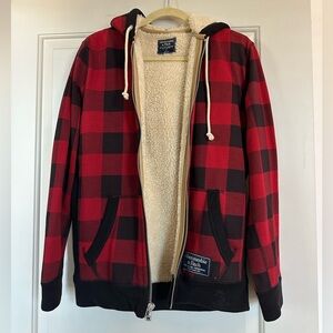 Abercrombie & Fitch Red and Black Checkered Full Zip Hoodie